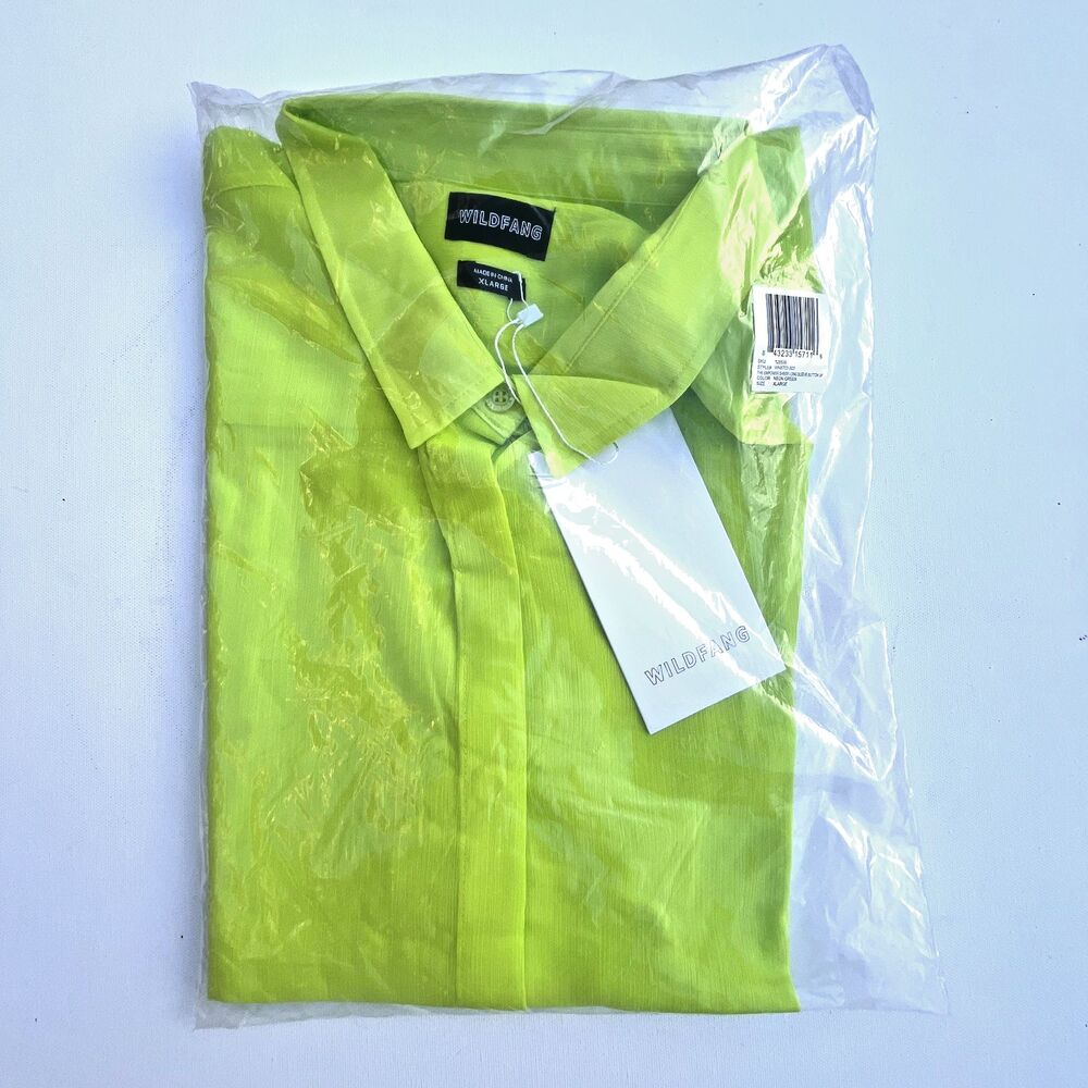 Wildfang The Empower Sheer Long Sleeve Button Up XL– Neon Green - Picture 9 of 9